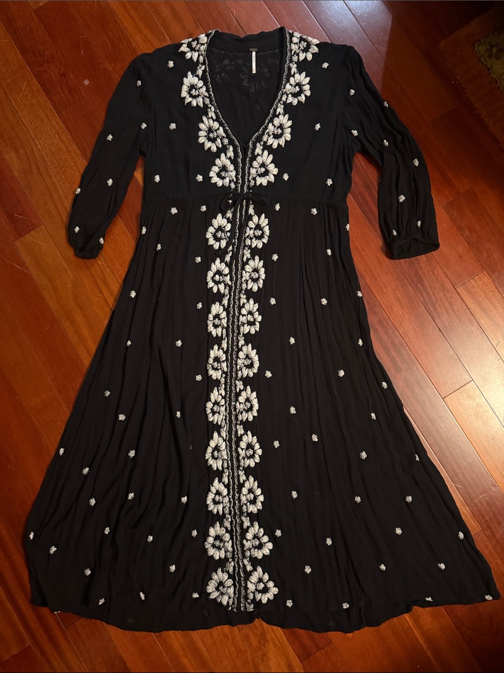 Free People Black Embroidered Maxi Dress with White Floral Detail - Picture 5 of 7